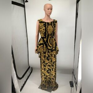 Elegant Black and Gold Peplum Two Piece Set